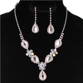 Rhinestone Tear-Flower Necklace Set