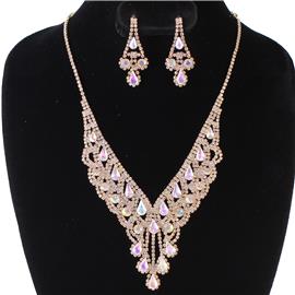 Rhinestones Teardrop Necklace Set