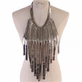 Long Metal Fringed Necklace Set