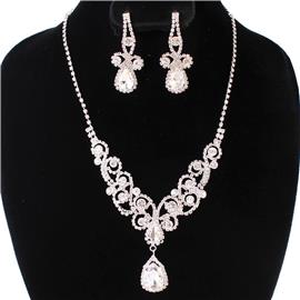 Rhinestones Teardrop Butterfly Necklace Set