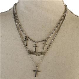 Metal Multi-Chain Cross Necklace