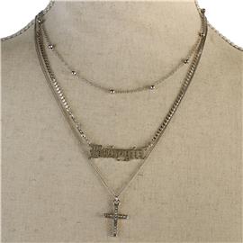 Metal Multi-Chain Pendant Cross Necklace