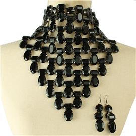 Crystal Drop Triangle Choker Necklace Set