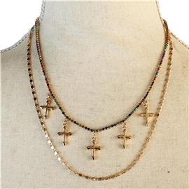 Metal Charm Cross Necklace