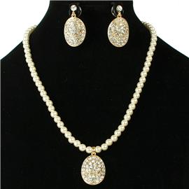 Pearl Pendant Oval Necklace Set