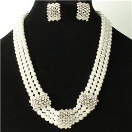 Pearls Layereds Stones Necklace Set