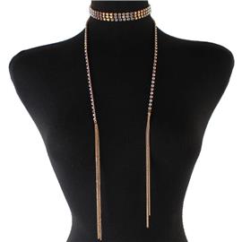 Rhinestone Tassel Long Necklace