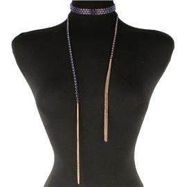 Rhinestone Tassel Long Necklace