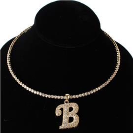 B Crystal Monogran Pendant Choker Necklace