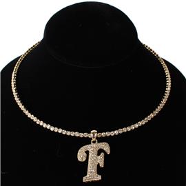 F Crystal Monogran Pendant Choker Necklace