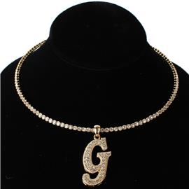 G Crystal Monogran Pendant Choker Necklace