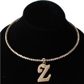 Z Crystal Monogran Pendant Choker Necklace