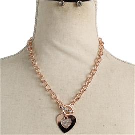 Metal Chain Heart Necklace Set