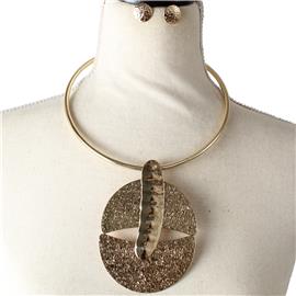 Metal Drop Oval Choker Necklace Set