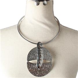 Metal Drop Oval Choker Necklace Set