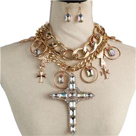 Multicahin Chunky Cross Necklace Set