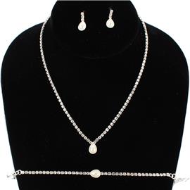 Rhinestone JR Pearl 3PCS Necklace Set