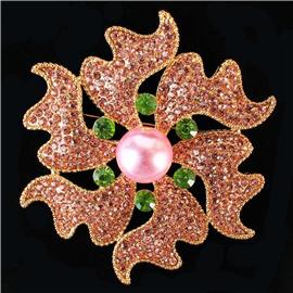 Crystal With Pearl Flower Brooch