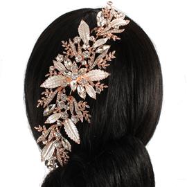 Metal Crystal Leaf Flower Long Hair Comb / Headband