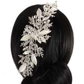 Metal Crystal Leaf Flower Long Hair Comb / Headband