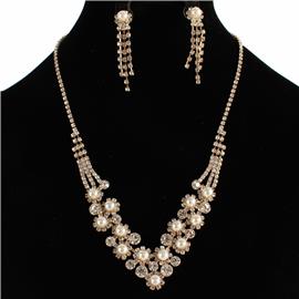 Rhinestones Pearl Necklace Set