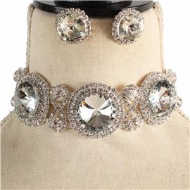 Crystal Round Choker Necklace Set