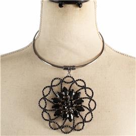 Choker Drop Flower Necklace Set