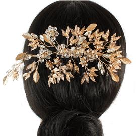 Metal Crystal Leaf Hair Comb