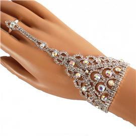 Rhinestones Round Bracelet With Ring / Handchain