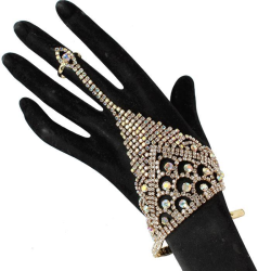 Rhinestones Bracelet With Ring / Handchain