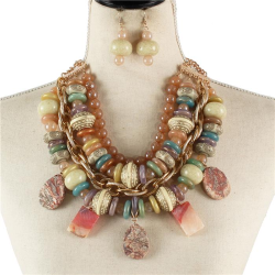 Fashion Semi Stones Chunky Necklace Set